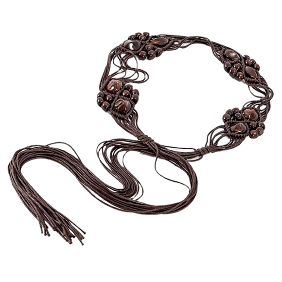 Brown Beaded Tie-Waist Belt - Picture 4 of 5
